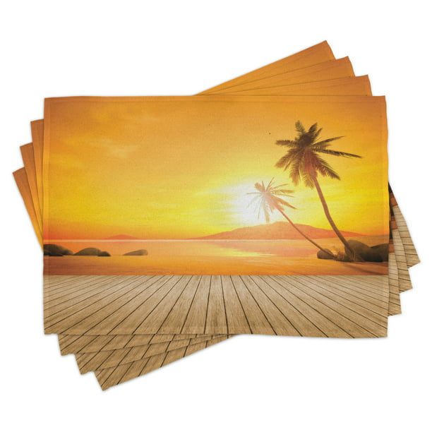 Multicolor Swimming Pool Coastal Seascape Beach with Palm Trees Holiday Travel Resort Image Washable Fabric Placemats for Dining Room Kitchen Table Decor Ambesonne Beach Place Mats Set of 4 